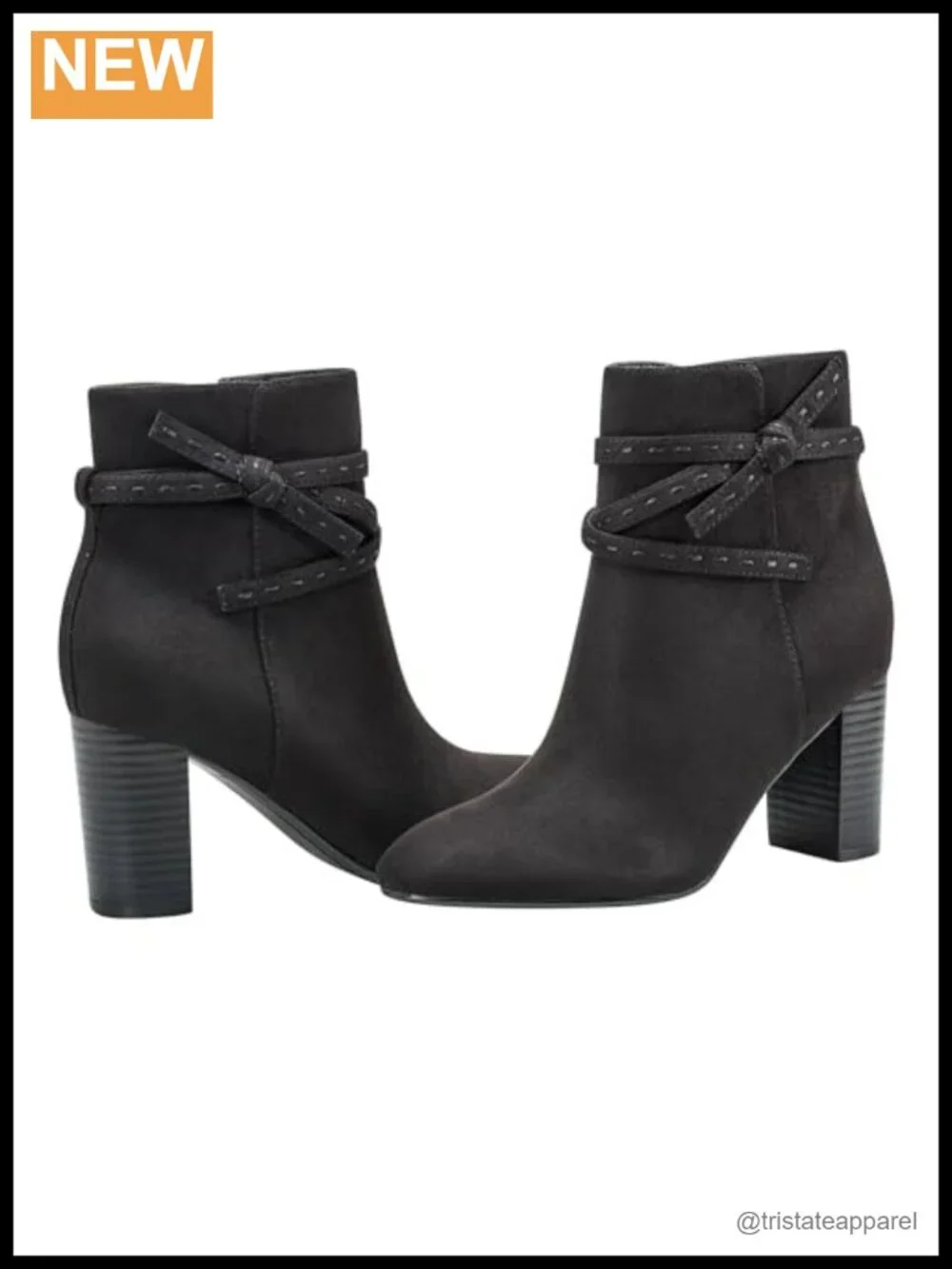 Faux Suede Ankle Booties with Stacked Heel and Side Knot